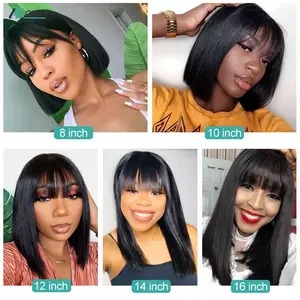 Wholesale Human Hair Wigs Straight Short Bob Wig With Bangs For Black Women Natural Color Brazilian Bang Wigs