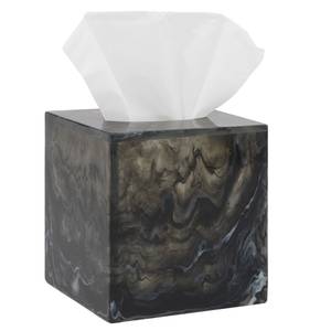 Caja de pañuelos de resina negra y gris de lujo, cubierta decorativa cuadrada para pañuelos, efecto de remolino de mármol, decoración moderna para el hogar, baño u oficina - Product Image 5