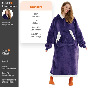 Everglide Corporation <b>Oversized</b> Wearable Cotton Blend Sherpa Lined <b>Blanket</b> Hooded Sweatshirt Soft Solid <b>Hoodie</b> Pullover Women - Product Image 2