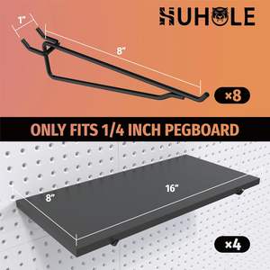 ชั้นวางของแบบเพ็กบอร์ดโลหะสีดำ HUHOLE ชุด 4 ชิ้น สำหรับจัดเก็บเครื่องมือ - Product Image 4