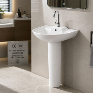 Lavabo de Piedra Certificado con Pedestal, Forma Irregular, Grifo de un Solo Orificio, Diseño Minimalista, Lavabo de Baño Montado en el Suelo - Product Image 3