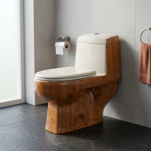 Juego completo de baño de porcelana blanco con inodoro de una pieza de cerámica de doble descarga y colores de madera ajustables - Product Image 4