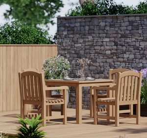 Juego de Mesa de Comedor Cuadrada de Madera de Teca Sólida para Exteriores, 4 Plazas, con Sillas con Brazos y Orificio para Sombrilla, Acabado Natural, Muebles de Jardín y Patio - Product Image 3