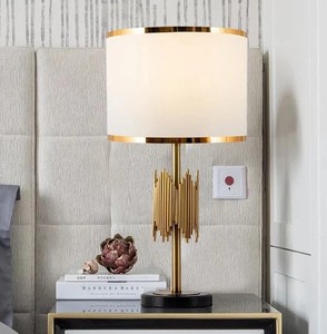 Table lamp bedside lamp modern lighting gold lamp brass finish decorative lamp fabric lampshade drum shade contemporary design - Product Image 4