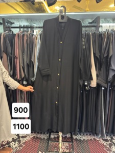 Women's Black Floor Length Abaya V Neck Long Sleeve <b>Modest</b> Islamic <b>Dress</b> With Beaded Trim For Prayer Middle East Style - Product Image 6