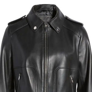 Chaqueta de Motociclista de Cuero Sintético PU Negra para Mujer, Cuello Camisero, Cierre de Cremallera, Corte Ajustado, Manga Regular, Color Sólido, para Otoño - Product Image 5