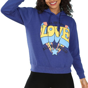 Sudadera con capucha corta para mujer, azul estampado, de manga larga, de forro polar, informal, de color liso, con hombros caídos, tipo jersey. - Product Image 6