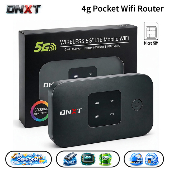 DNXT Pocket Wifi Router 2.4GHz Cat4 Car Wifi Router 3000mAh LED Wireless Mobile Wifi USB Type-C Portable Wi-fi Router Travel Use
