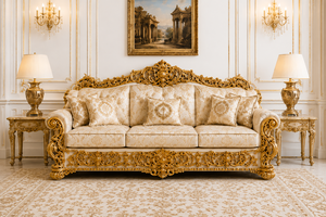 Bespoke French-Style Handcrafted Square Teak Wood <b>Sofa</b> Set with Hand Carved Design Gold Finish for Living Area - Product Image 5