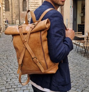 Modern Business Genuine Leather Roll Top Backpack Sleek Cowhide Leather <b>Bag</b> Professional Travel <b>Work</b> Pack LRTB-0128 - Product Image 6