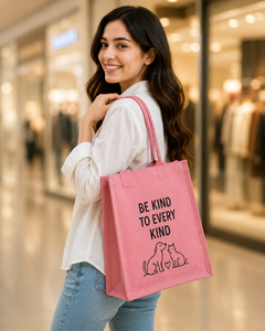 กระเป๋าช้อปปิ้งผ้าปอกระเจาสีชมพูพิมพ์ลาย Be Kind To Every Kind ขนาด 33x30x15 ซม. กระเป๋าซิปด้านในสำหรับใส่ของชำ - Product Image 3