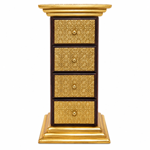 Handcrafted Classic Wooden Aluminum Alloy Pillar Almari <b>with</b> 4 <b>Drawers</b> Decorative <b>Storage</b> <b>Cabinet</b> for Living Room - Product Image 1