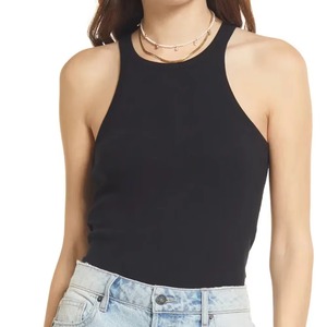 Débardeur côtelé sans manches pour femme, couleur unie, col rond, décontracté, respirant, mélange coton élasthanne, longueur standard - Product Image 1