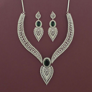Artificial Fashion Jewellery Exporter in India American Diamond Classic Necklace with Rhodium Plating 444796 - Product Image 6