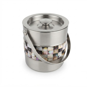 Seau à glace en nacre et métal, fait main, motif mosaïque rouge à carreaux, refroidisseur à vin avec couvercle en laiton pour hôtels et bars - Product Image 5