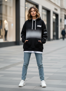 Sweat à capuche personnalisé en molleton de coton épais pour homme, style streetwear, coupe oversize, avec imprimé graphique et patchwork - Product Image 6