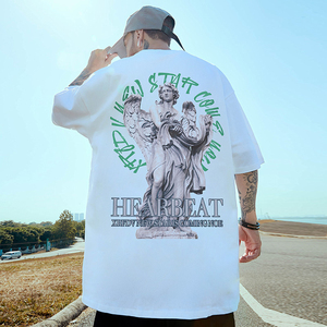 OEM American Retro Summer T-<b>Shirt</b> <b>Men</b> 100% Cotton Quarter-Sleeved Loose-Fitting Casual Eco-Friendly Quick Dry 280 Grams Worsted - Product Image 6