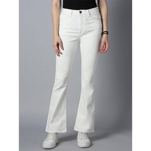 Jean en denim bootcut taille haute bleu clair pour femme, style vintage délavé - Product Image 1