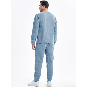 Conjunto Deportivo para Hombre en Poliéster Azul Claro, Cuello Redondo, Manga Larga, Color Sólido, Casual, Otoño, Corte Regular, Pantalones con Cordón y Bolsillos Laterales - Product Image 3