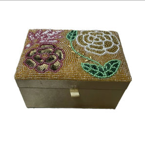 Handmade Floral Beaded Foldable 100% Cotton Jewelry Storage <b>Box</b> Multicolored Embroidery Organizer Special Gift <b>Valentine's</b> - Product Image 1
