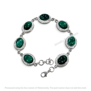 Latest Fashion Women's Brass Silver Plated Adjustable Chain Link <b>Bracelet</b> Malachite Crystal Oval Cut Channel Setting Trendy - Product Image 1