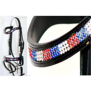 Horse Curve Crystal Bling Red/White/Blue GB Comfort Padded PATENT Brida - Product Image 3