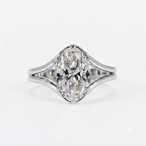 Bague de mariage ovale en diamant certifié IGI 3 carats, en or jaune 14K, diamant de laboratoire véritable 12x8 mm, bague de fiançailles à double sangle - Product Image 2
