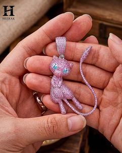 Joyería Hip Hop Personalizada, Colgante de Personaje de Anime Rosa con Incrustaciones de Diamantes, Colgante de Gato con Zafiro Rosa - Product Image 4
