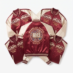 Custom B2B Supplier Black Copper Satin Varsity Jacket Snap Button Custom Embroidered Native Metal Guild Baseball <b>Coat</b> - Product Image 5