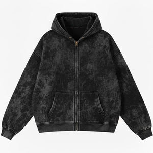 Men's Oversized Hooded Pullover <b>Fleece</b> <b>Sweatshirt</b> Solid Black Washed Casual Streetwear Customized Colors High Quality - Product Image 1