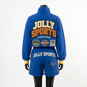 Conjunto de Chaqueta Cortavientos y Pantalones Cortos de Nailon Ligero de Alta Calidad, 125 GSM, para Mujer, Color Rojo, con Logotipo Personalizado - Product Image 2