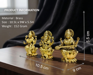Idole longue en laiton pur plaqué Jaipur Metals, représentant Lotus, Lakshmi, Ganesh et Saraswati |   Artisanat métallique |   Fait main et respectueux de l'environnement |   Feng Shui | - Product Image 3