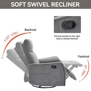 Poltrona Reclinabile Manuale con Funzione Massaggio e Riscaldamento, Girevole, in Tessuto Grigio per Soggiorno - Product Image 5