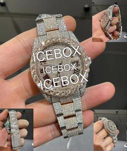 Montre-bracelet à boîtier rond en acier inoxydable et moissanite, cadran en verre entièrement serti, résistance à l'eau 10 bars, fermoir de bracelet - Product Image 1