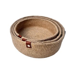Custom Woven Round <b>Small</b> 100% Natural Jute Rope <b>Basket</b> Set Eco-Friendly <b>Baskets</b> Customized Color Logo - Product Image 5