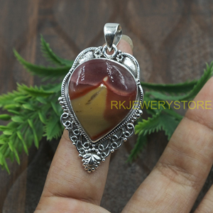 Colgante de Corazón de Jaspe Mookaite Natural, Plata de Ley 925, Filigrana Vintage, Joyería de Piedras Preciosas Hecha a Mano, Regalo para Mujeres, Unisex, Él - Product Image 5