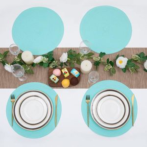 Set di 6 Tovagliette Rotonde da 15 Pollici in Cotone e Poliestere Lavabili, Intrecciate, per Tavola da Pranzo (Aqua 6) - Product Image 1