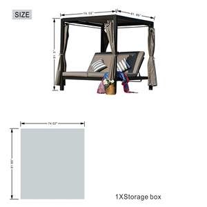 Chaise longue de patio en acier pour 2 personnes avec auvent et rideau pour l'ombrage - Product Image 5