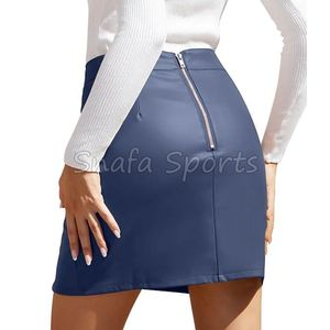 กระโปรงหนังสีดำเอวสูงทรงสเก็ตเตอร์ ซิปด้านหน้า ทรงเอไลน์ กระโปรงมินิแฟชั่นสตรีทแวร์สำหรับงานปาร์ตี้ - Product Image 2