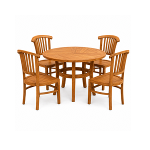 Ensemble de salle à manger d'extérieur en teck massif, table ronde, 4 fauteuils, meubles de jardin pour hôtel, resort, villa - Product Image 1