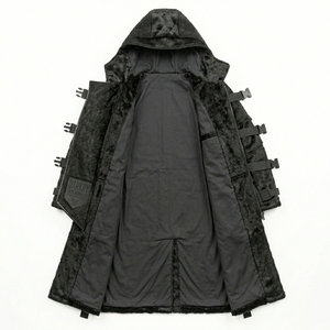 Wholesale <b>Mens</b> Custom Genuine Black Cowhide Hair On Hide Leather <b>Long</b> Hooded <b>Coat</b> Heavyweight Winter Overcoat Outfit Bulk Supply - Product Image 3