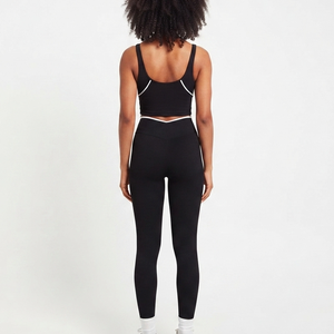 Leggings sans couture taille basse pour femme avec passepoil contrastant, extensibles, effet ventre plat, pour le yoga, l'entraînement, la gym, la course et le fitness - Product Image 2