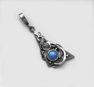 Wire Wrapped Sterling Silver Moonstone Pendant Bezel Setting Triangle Geometric Vintage Engagement Jewelry Witchcraft Elf Gift - Product Image 1