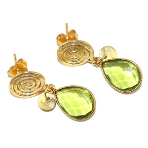 Pendientes Colgantes de Metal de Latón con Baño de Oro de 18K, Diseño Espiral de Alambre, Corte Peridoto, Cuarzo Hidro, Forma de Pera, Estilo Atemporal - Product Image 2