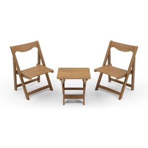 HIPS Material Foldable <b>Small</b> Outdoor Bistro Set with 2 Chairs and Rectangular Teak <b>Table</b> <b>Garden</b> Targeted Furniture - Product Image 1