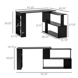 Scrivania PC Moderna Nera a L con Rotazione a 360°, Design Semplice e Spazio di Archiviazione Regolabile - Product Image 3