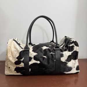 Bolsa de Viaje de Cuero Genuino Estilo Vintage con Pelo de Vaca, Cierre de Cremallera, Portátil, Multifuncional, Unisex LHDB-0172 - Product Image 6