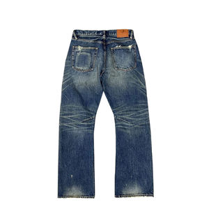 Pantalones de mezclilla de corte de bota, de marca privada, estilo holgado, con dobladillo, desgastados, con botones, lavados, para otoño - Product Image 2