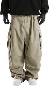 Men Khaki <b>Harem</b> Cargo Pants Elastic Waist Multiple Pockets Casual Loose Fit Breathable Canvas <b>Trousers</b> Autumn Style - Product Image 2