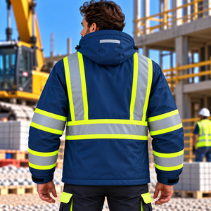Safety Work Construction Coats High Visibility Reflective <b>Waterproof</b> Work <b>Jacket</b> with Hood Safety Winter Coat - Product Image 3